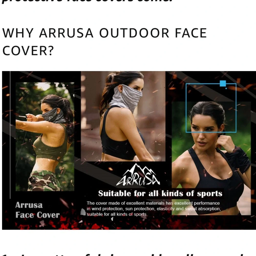 Arrusa Gray Cotton Face Cover Mask Protective SPF 400 Mowing Hiking Festival
